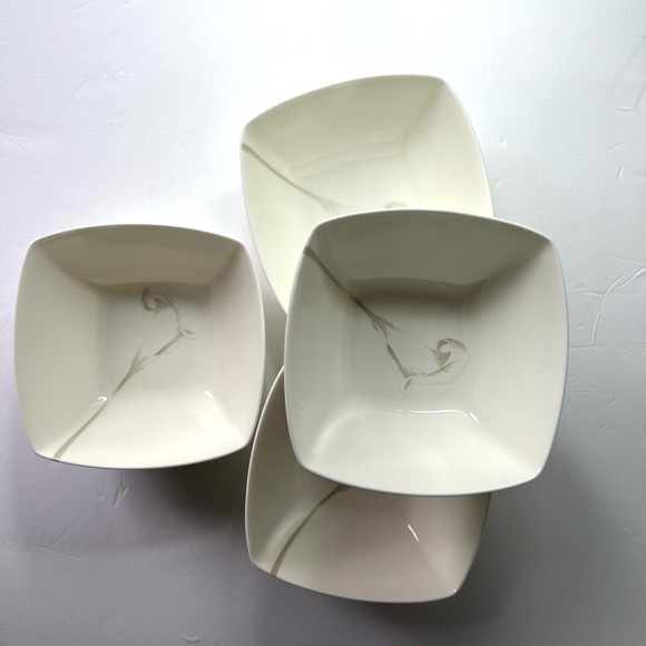 4 Mikasa Glory Days Cala Lily Square China Cereal Bowls - Picture 3 of 7